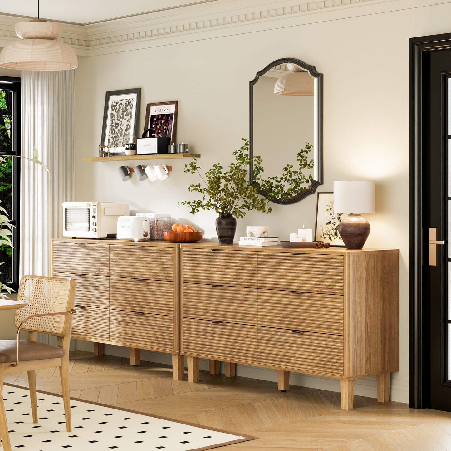 WOWLIVE 6 Drawer Dresser with Deep Drawers, Mid-Century Style Chest of Drawers for Bedroom