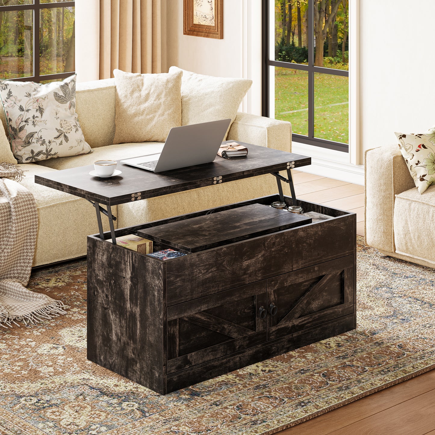 Lift Top Coffee Table with Storage for Living Room Hidden Compartment