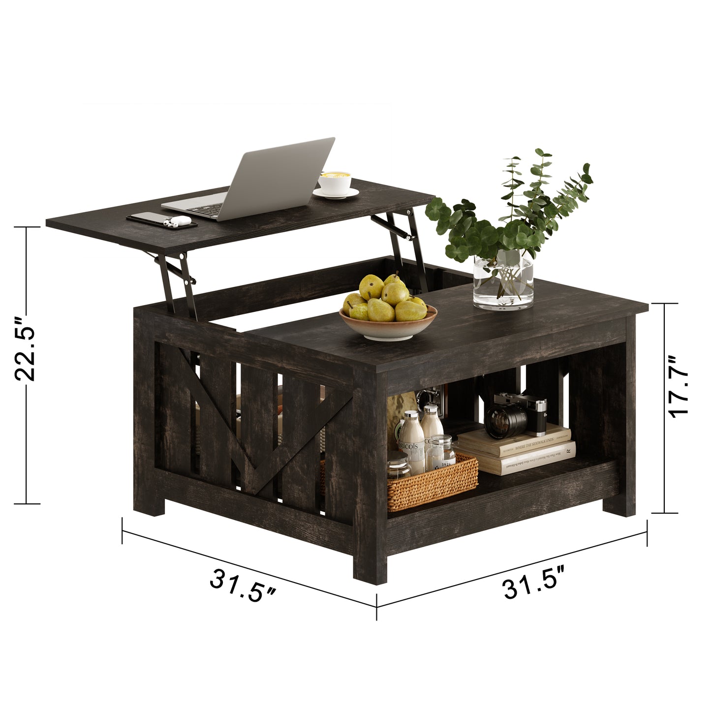 WOWLIVE Lift Top Farmhouse Coffee Table with Storage, Wood Cocktail Table