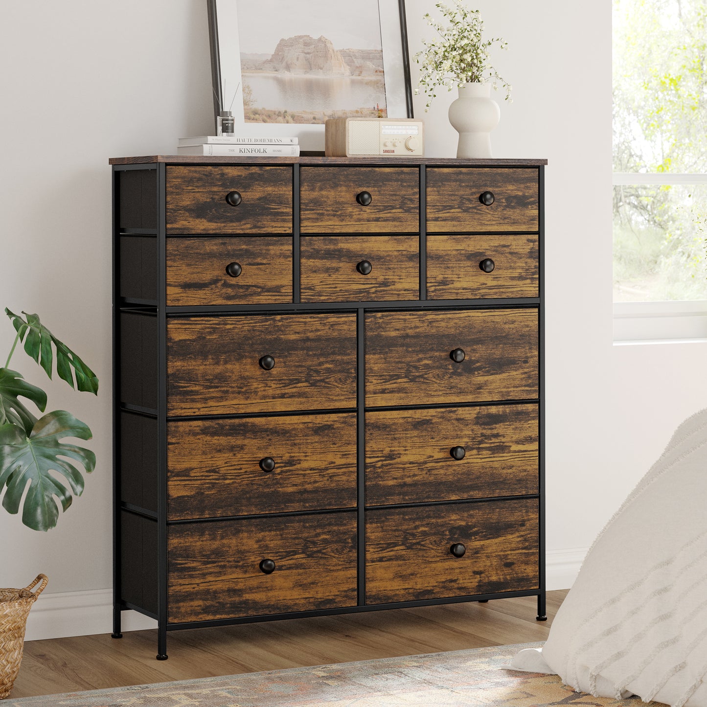WOWLIVE Dresser 12 Chest of Drawers, Closet with Wooden