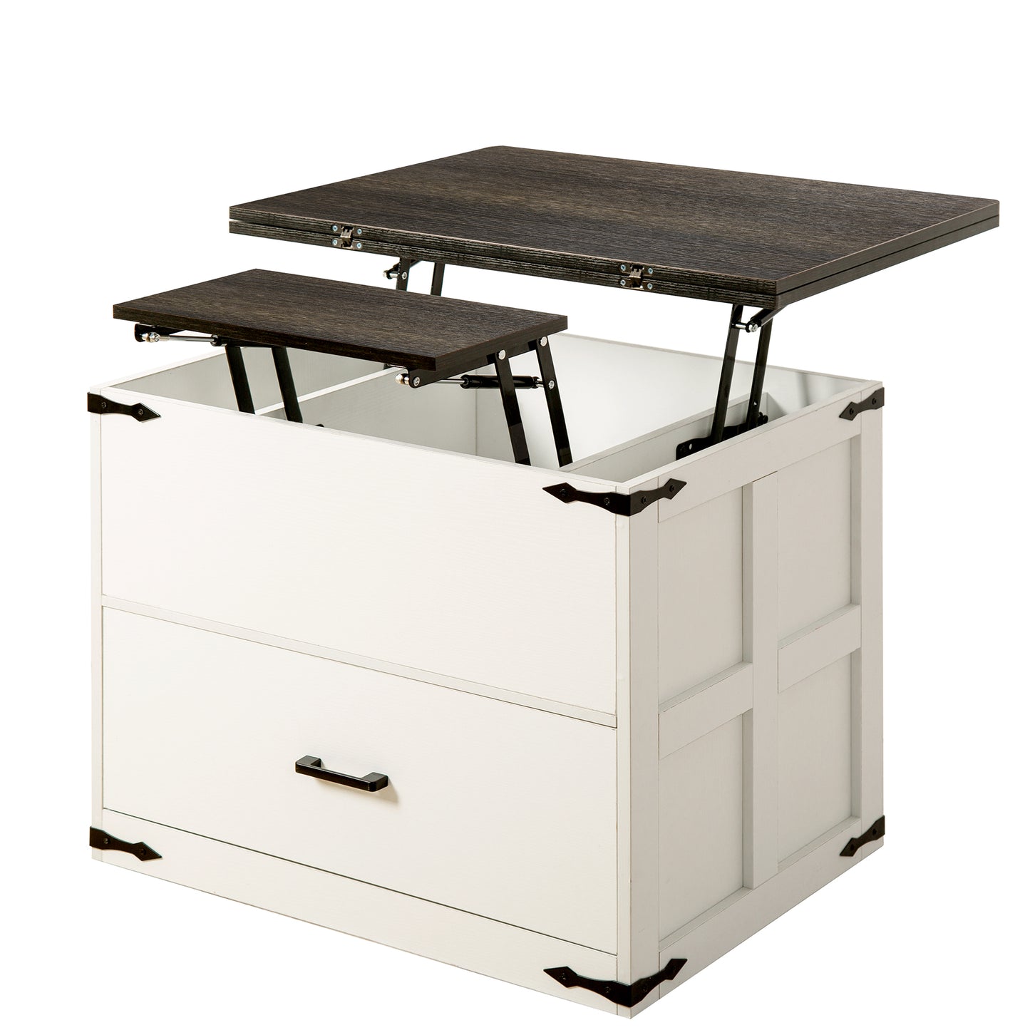 WOWLIVE Farmhourse Wood Square Coffee Table, Lift Top Coffee Table with 4-in-1 Storage