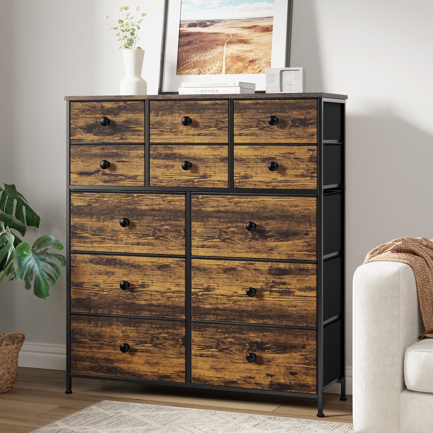 WOWLIVE Dresser 12 Chest of Drawers, Closet with Wooden