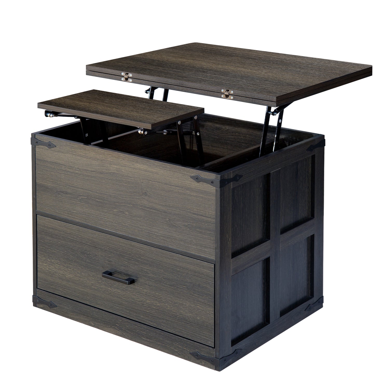 WOWLIVE Farmhourse Wood Square Coffee Table, Lift Top Coffee Table with 4-in-1 Storage