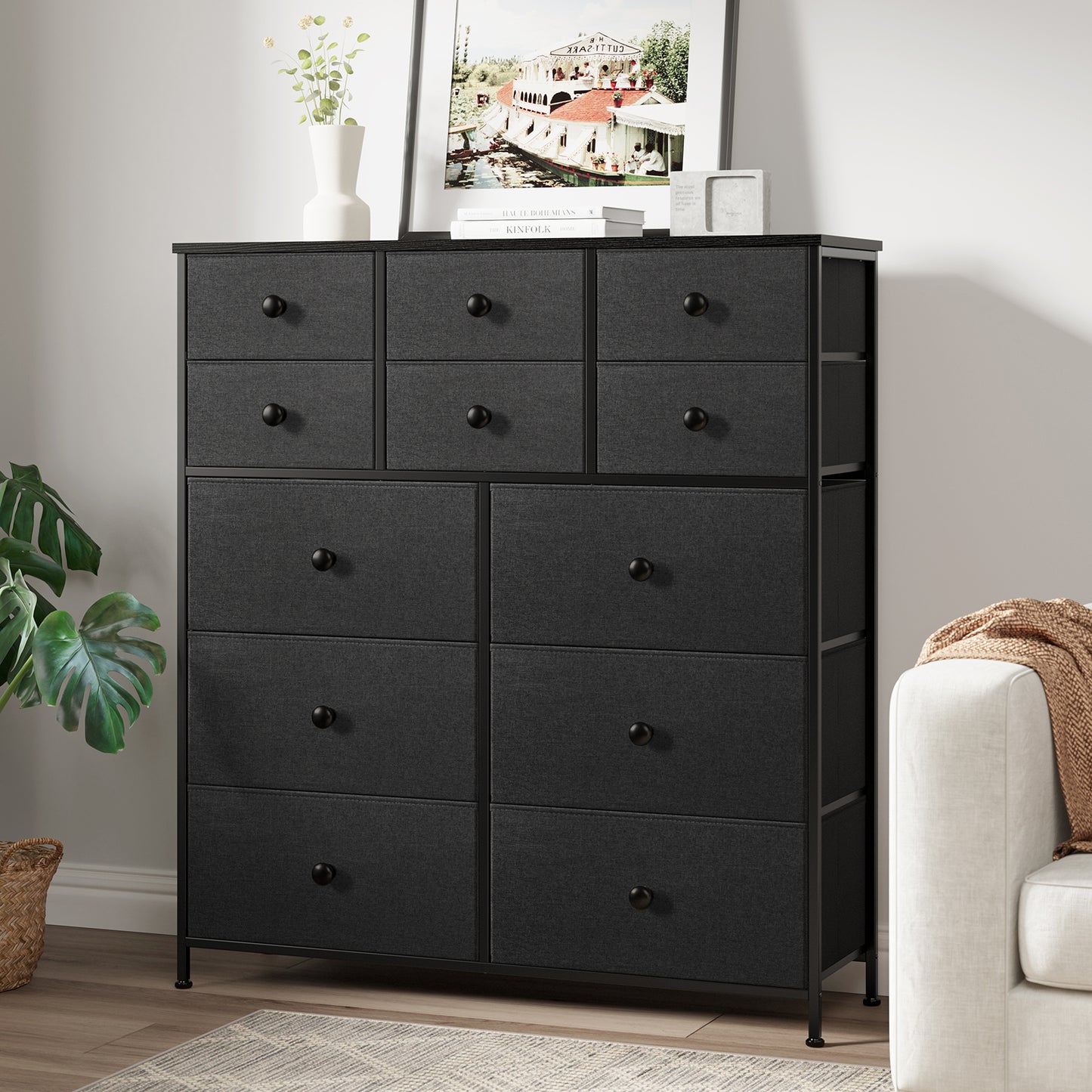 WOWLIVE Dresser 12 Chest of Drawers, Closet with Wooden