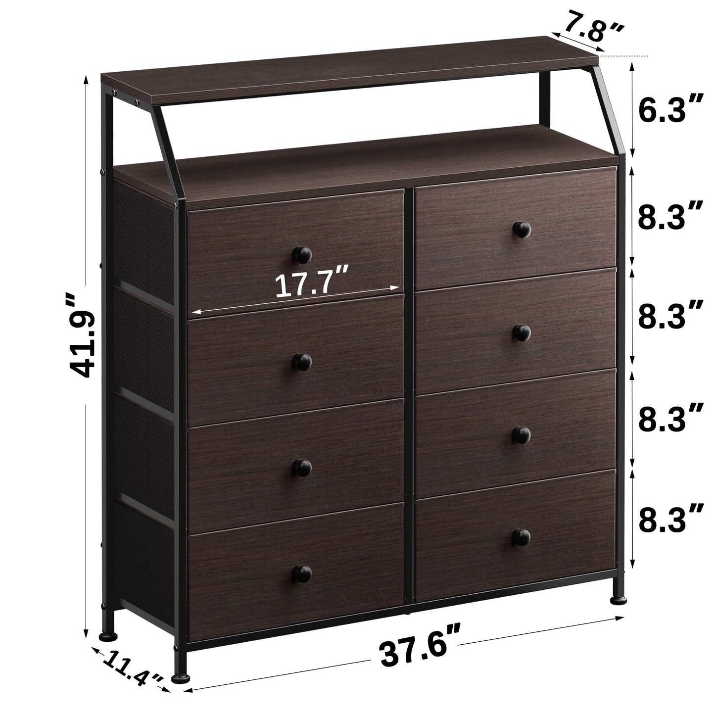 WOWLIVE 8 Drawer Dresser with 2-Tier Open Shelf, Double Chest of Drawer