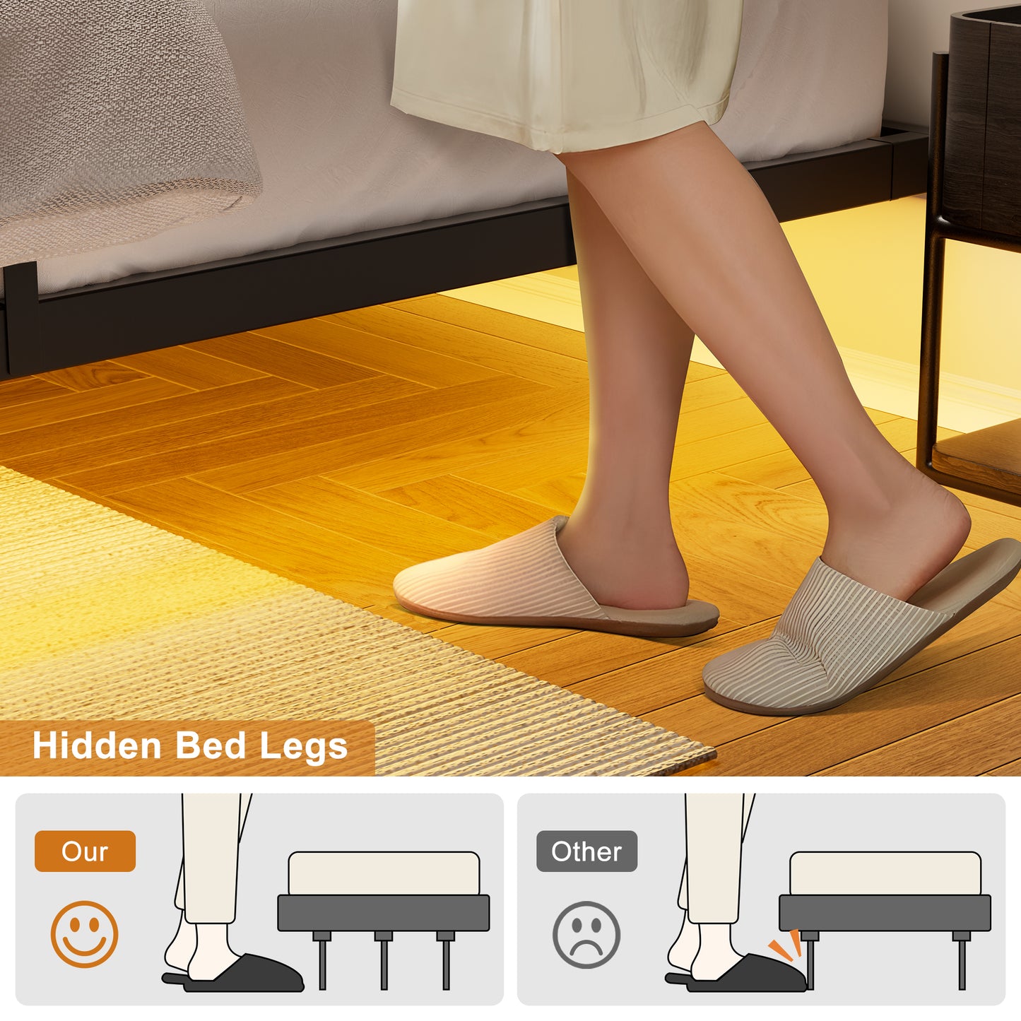 WOWLIVE Floating Bed Frame Twin/Full/Queen/King Size with Charging Station and LED Lights