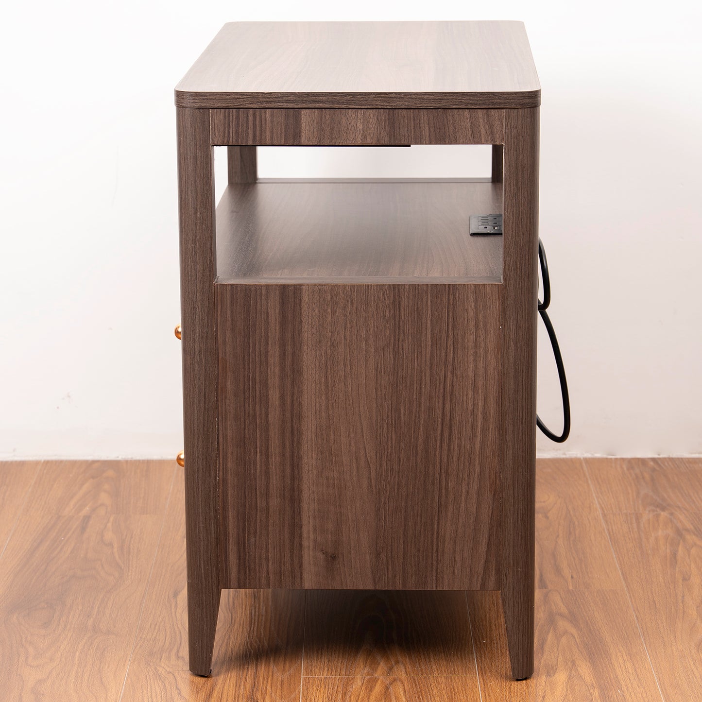 LA VII VANTA Modern Nightstand with 2 Drawers Wooden End Table with Charging Station