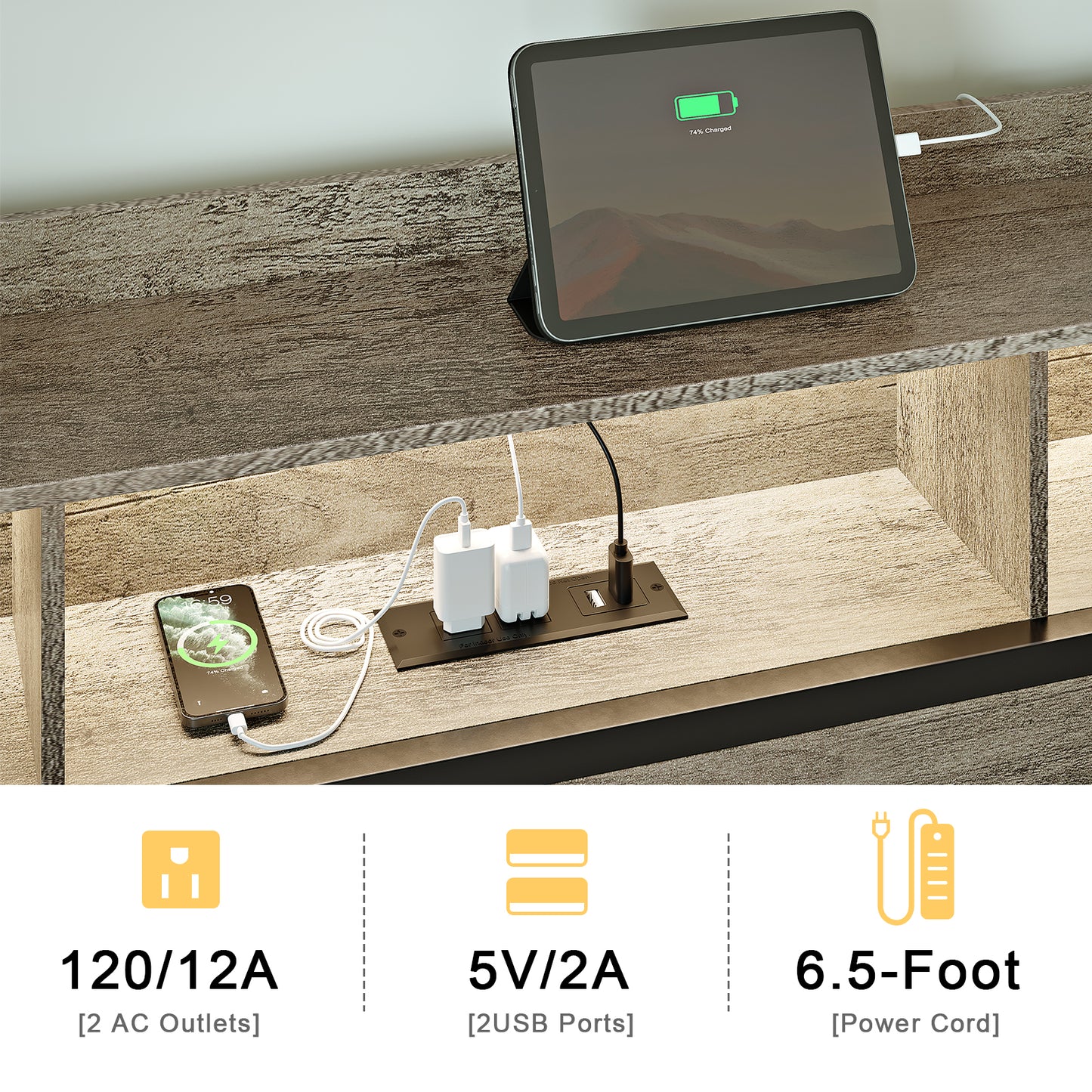 WOWLIVE Bed Frame with 2 Underbed Drawers & 2 Bedside Drawers, Modern Bed with Charging Station & LED Light