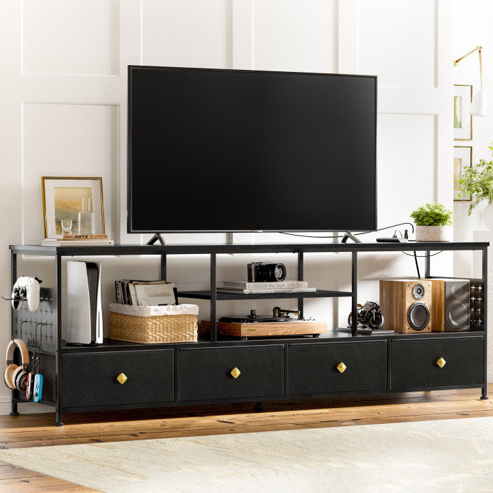 WOWLIVE TV Stand for TVs up to 70", Large LED Media Console with Charging Station