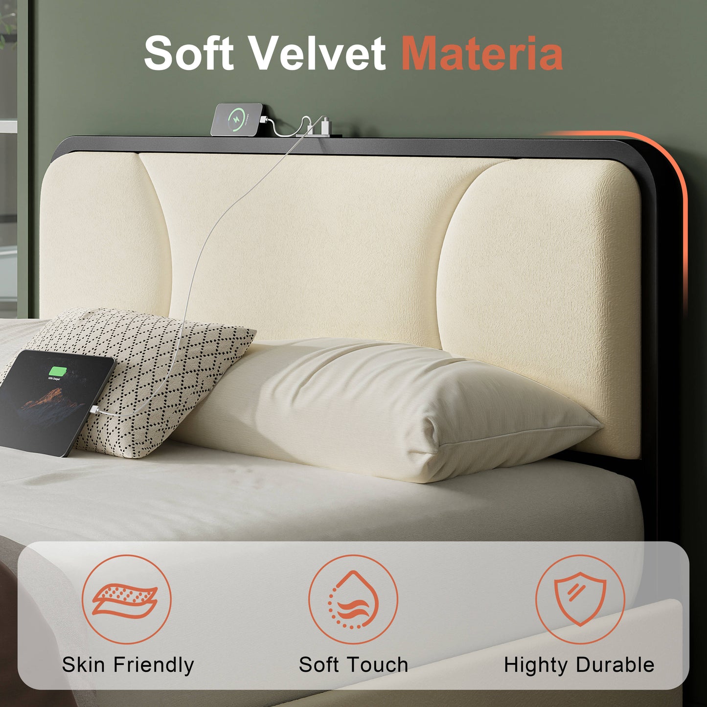 WOWLIVE Full/Queen/King Platform Bed with 2 Storage Drawers, Modern Bed Frame with Charging Station, No Spring Boxing Needed