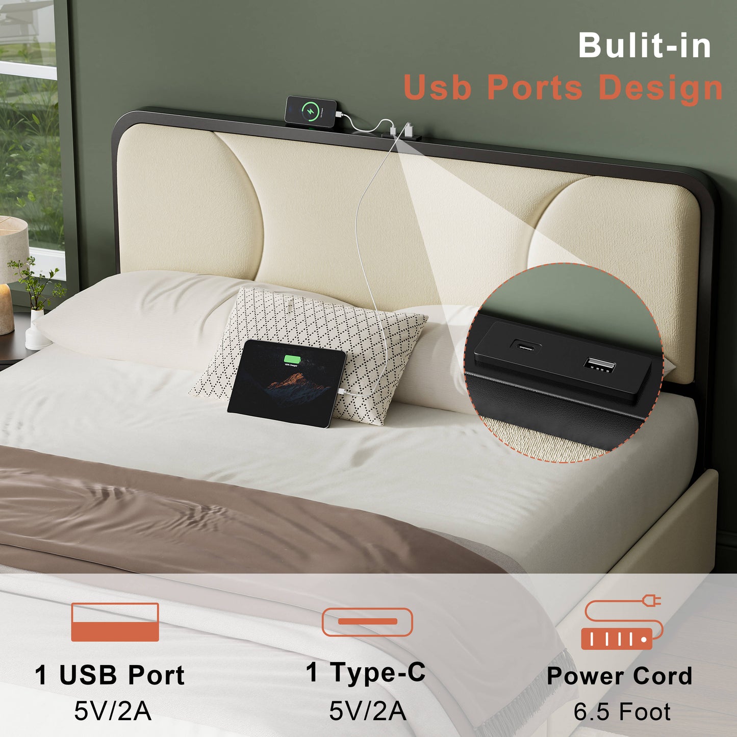 WOWLIVE Full/Queen/King Platform Bed with 2 Storage Drawers, Modern Bed Frame with Charging Station, No Spring Boxing Needed