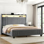 WOWLIVE Upholstered Wingback Bed with 52.12" High Storage Headboard,  Modern Upholstered Bed Frame with Outlet & LED Light