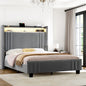 WOWLIVE Upholstered Wingback Bed with 52.12" High Storage Headboard,  Modern Upholstered Bed Frame with Outlet & LED Light