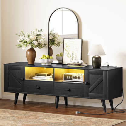 WOWLIVE 59"&70" LED Wood TV Stand with Power Outlets,  Modern Entertainment Center for TVs