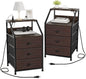 WOWLIVE Nightstands with 3 Drawers & Outlets, Bedside Tables with 2 USB Ports & 2-Tier Open Shelf