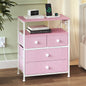 WOWLIVE Nightstand with 4 Drawers & Outlet, Bedside Table with LED Lights & 2-Tier wooden Shelf