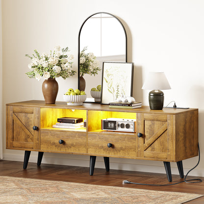 WOWLIVE 59"&70" LED Wood TV Stand with Power Outlets,  Modern Entertainment Center for TVs