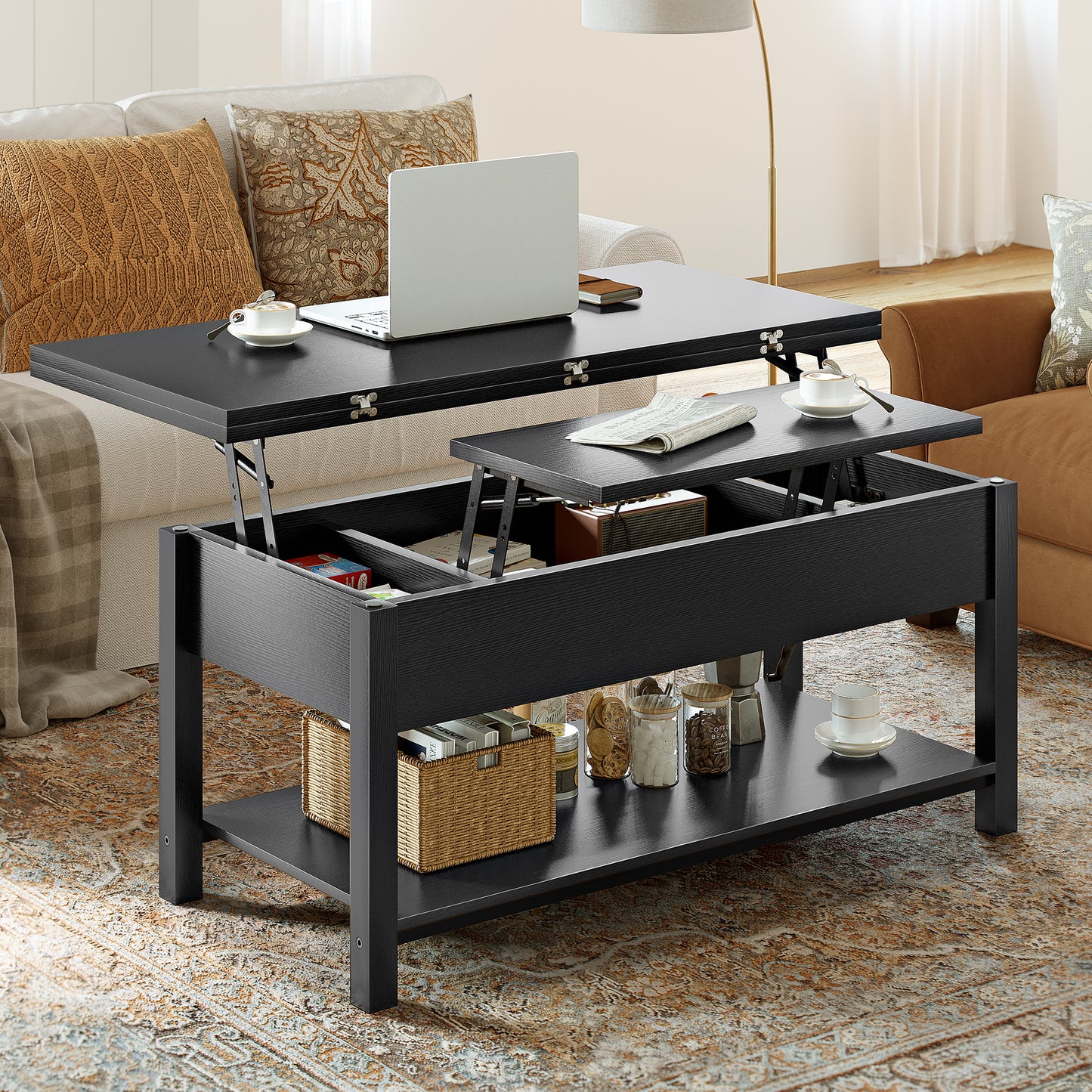 WOWLIVE Lift Top Coffee Table,  4-in-1 Multi-Function and Large Coffee Table with Storage