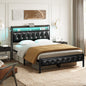 WOWLIVE Bed Frame with Storage Headboard,  Metal Platform Bed Frame,  Storage Bed with Charging Station and LED Light