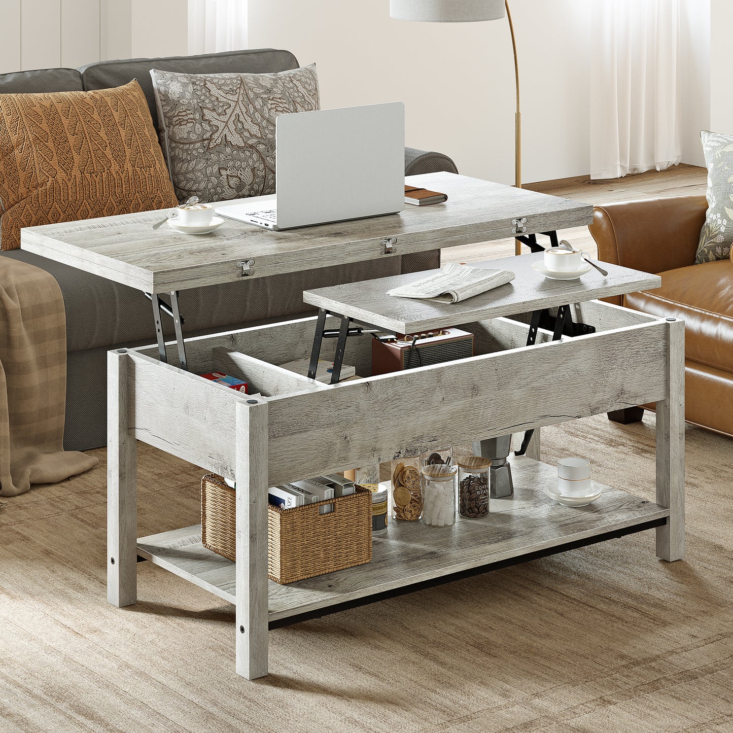 WOWLIVE Lift Top Coffee Table,  4-in-1 Multi-Function and Large Coffee Table with Storage