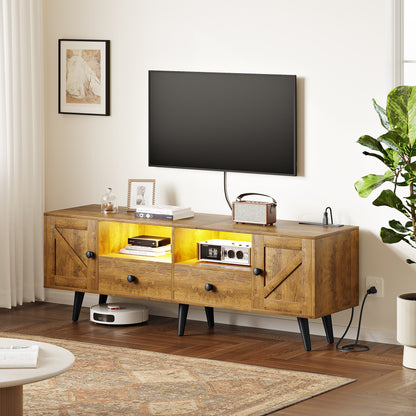 WOWLIVE 59"&70" LED Wood TV Stand with Power Outlets,  Modern Entertainment Center for TVs