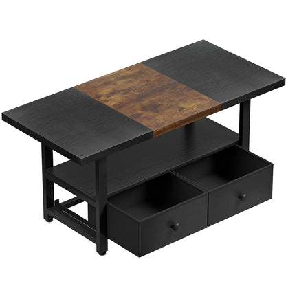 WOWLIVE Farmhouse Wood Coffee Table,  Small Cocktail Table with 2 Drawers