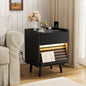 WOWLIVE Wooden Nightstand with 2 Drawers, Modern Bedside Table with Outlets & LED Lights, File Cabinet