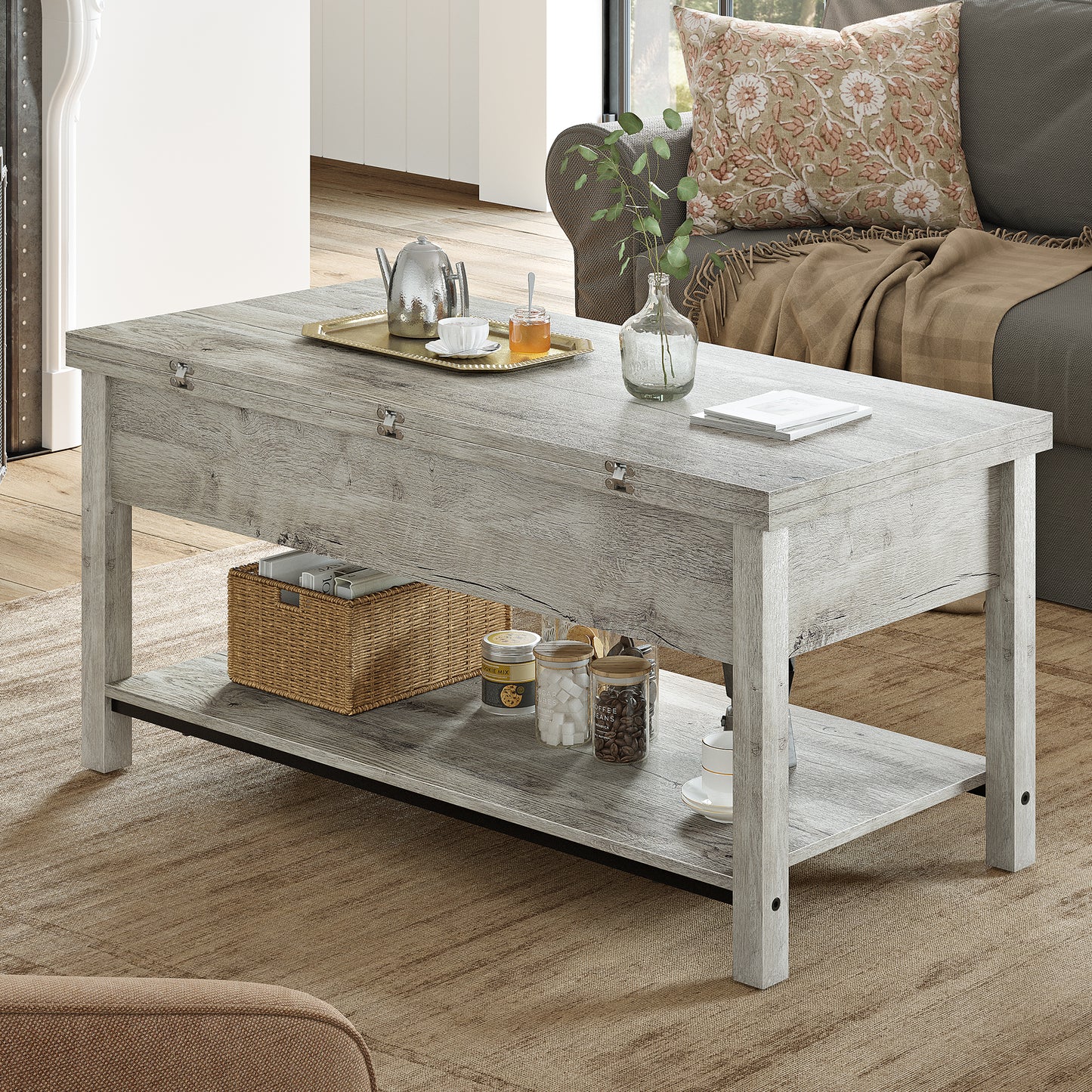 WOWLIVE Lift Top Coffee Table,  4-in-1 Multi-Function and Large Coffee Table with Storage