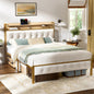 WOWLIVE Bed Frame with Storage Headboard,  Metal Platform Bed Frame,  Storage Bed with Charging Station and LED Light