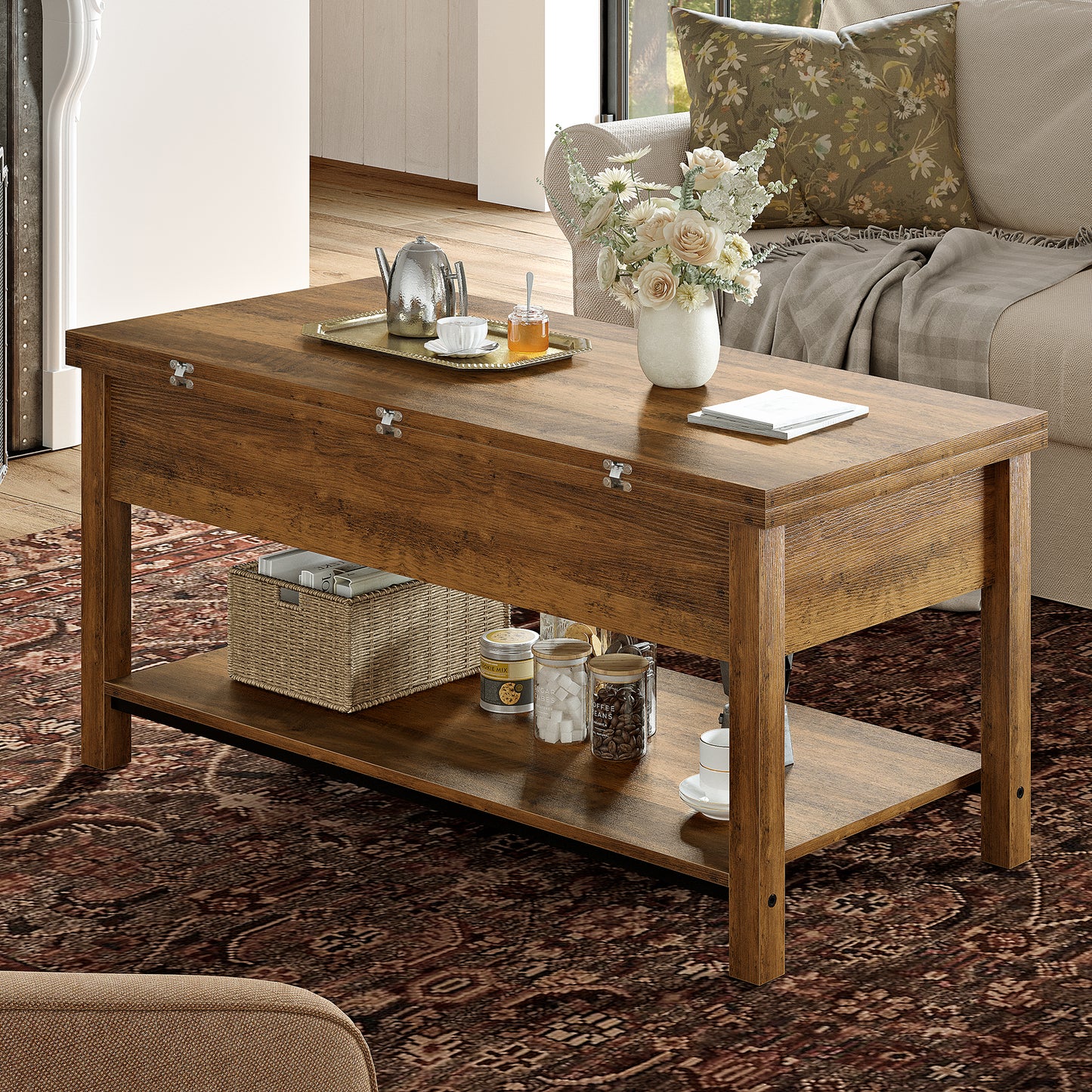 WOWLIVE Lift Top Coffee Table,  4-in-1 Multi-Function and Large Coffee Table with Storage