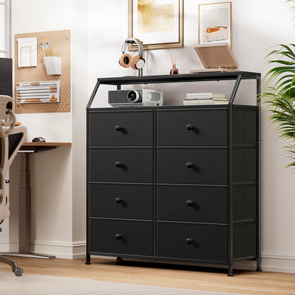 WOWLIVE 8 Drawer Dresser with 2-Tier Open Shelf, Double Chest of Drawer