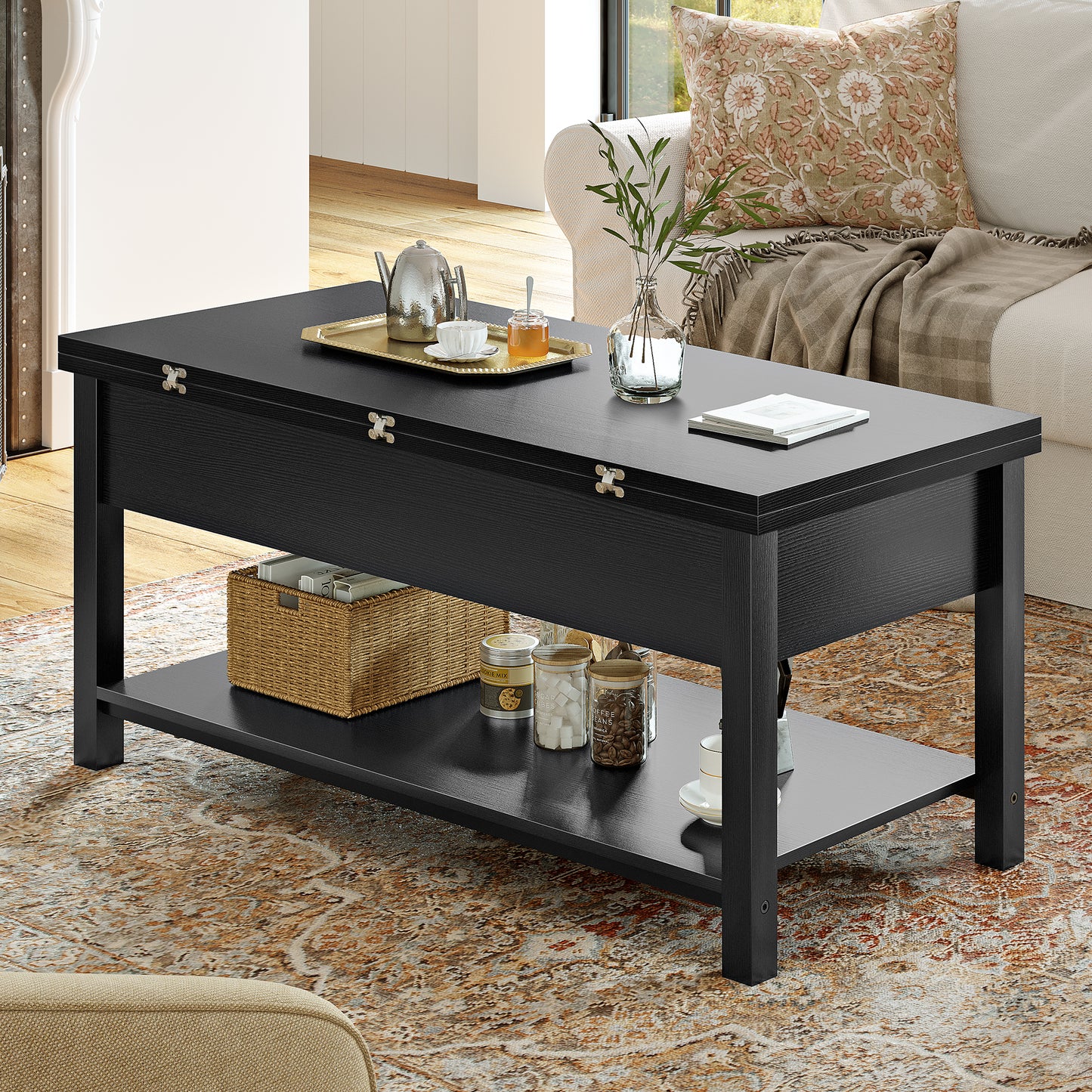 WOWLIVE Lift Top Coffee Table,  4-in-1 Multi-Function and Large Coffee Table with Storage