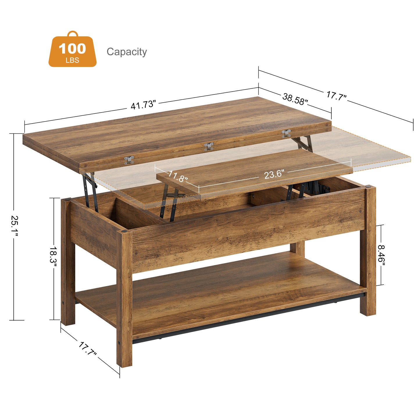 WOWLIVE Lift Top Coffee Table,  4-in-1 Multi-Function and Large Coffee Table with Storage