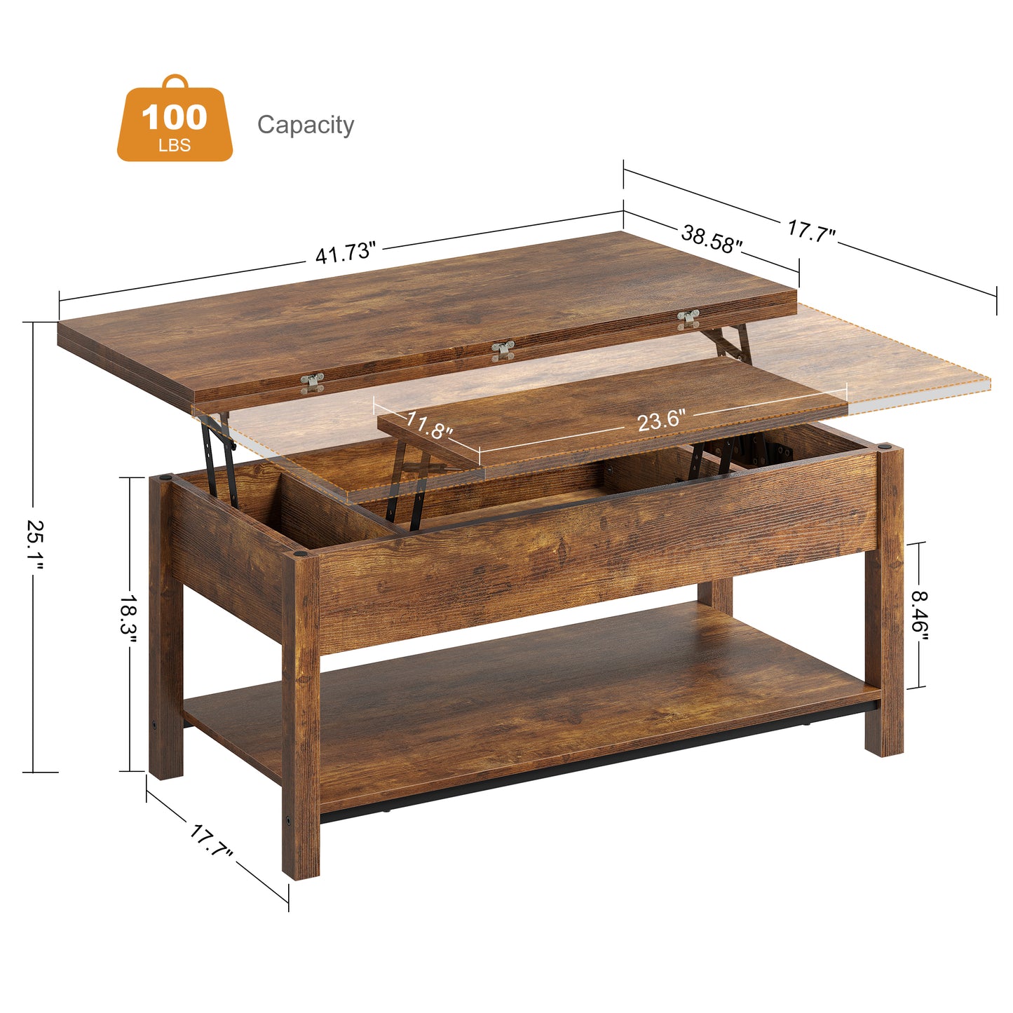 WOWLIVE Lift Top Coffee Table,  4-in-1 Multi-Function and Large Coffee Table with Storage