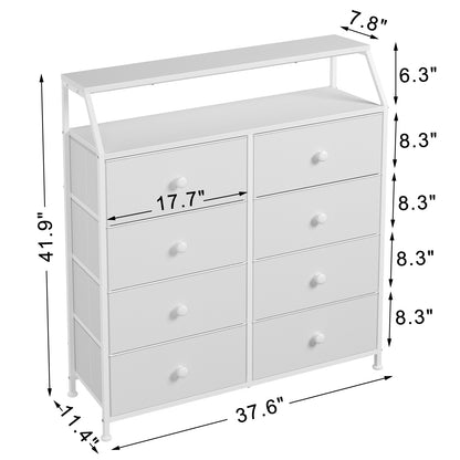 WOWLIVE 8 Drawer Dresser with 2-Tier Open Shelf, Double Chest of Drawer
