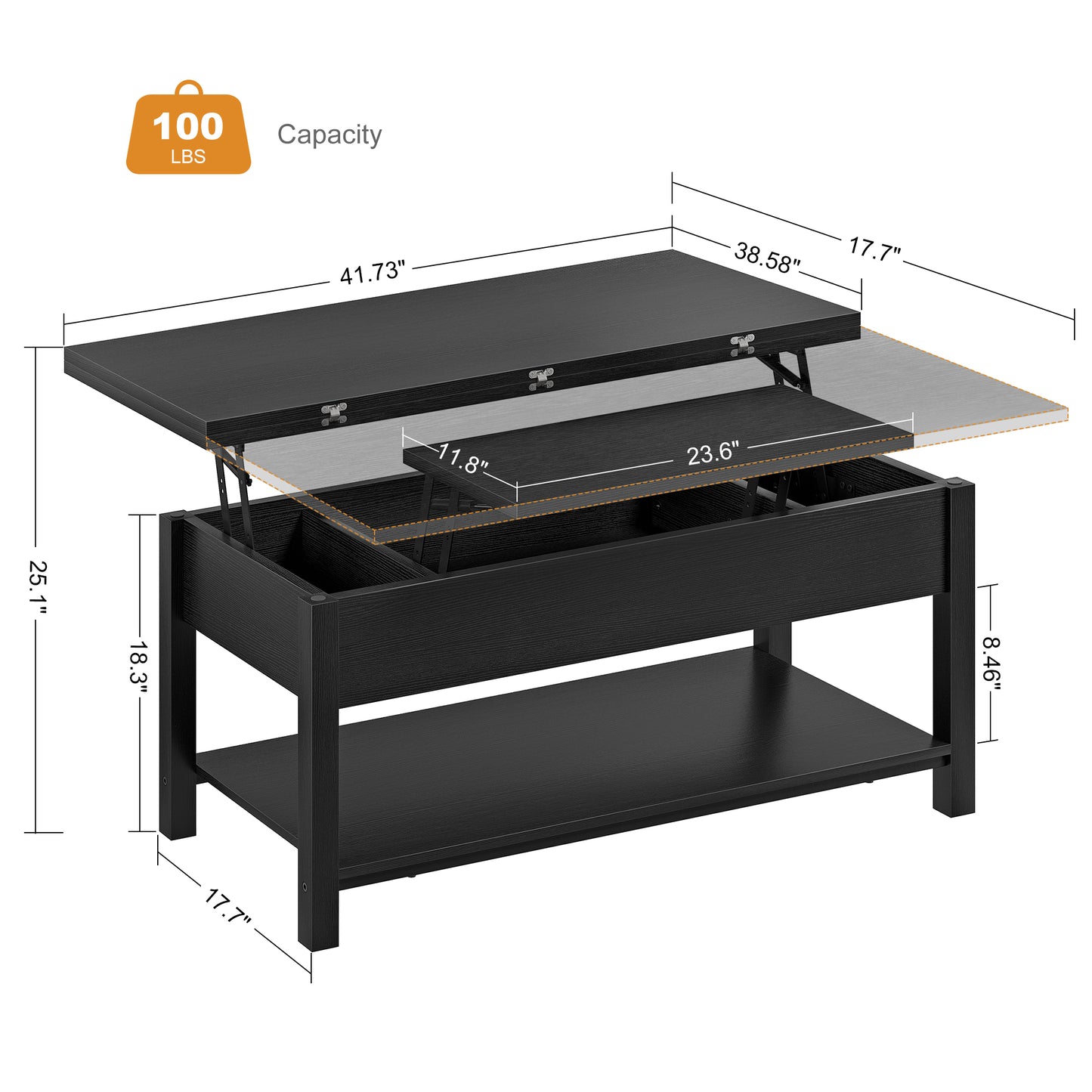 WOWLIVE Lift Top Coffee Table,  4-in-1 Multi-Function and Large Coffee Table with Storage