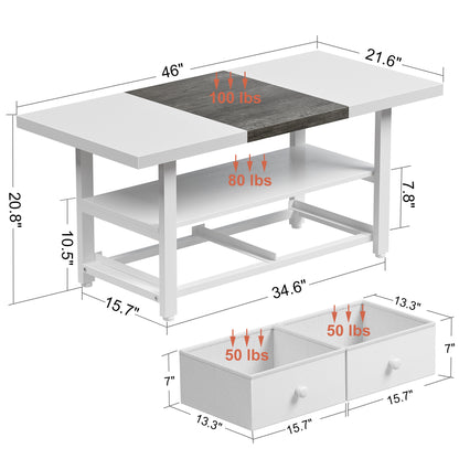 WOWLIVE Farmhouse Wood Coffee Table,  Small Cocktail Table with 2 Drawers
