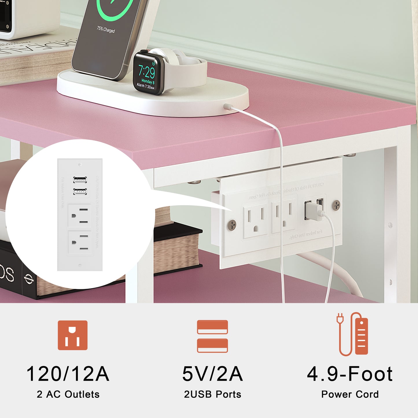 WOWLIVE Nightstand with 4 Drawers & Outlet, Bedside Table with LED Lights & 2-Tier wooden Shelf