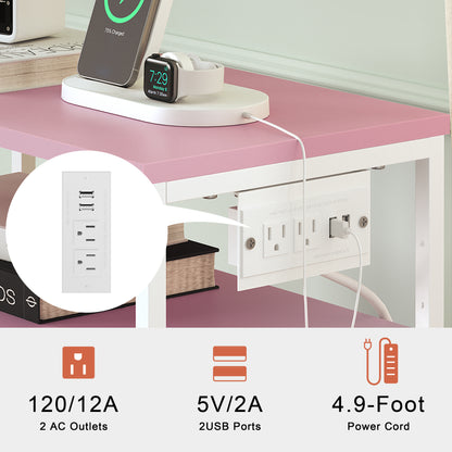 WOWLIVE Nightstand with 4 Drawers & Outlet, Bedside Table with LED Lights & 2-Tier wooden Shelf
