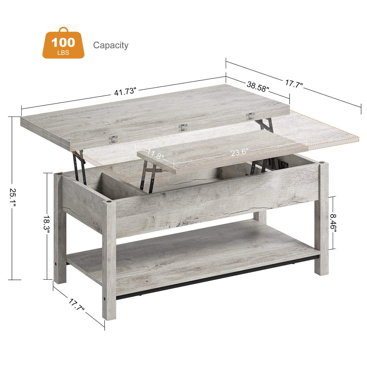 WOWLIVE Lift Top Coffee Table,  4-in-1 Multi-Function and Large Coffee Table with Storage