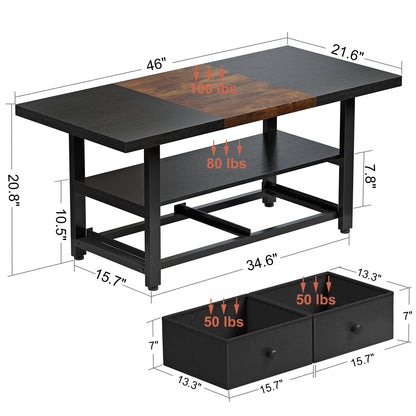 WOWLIVE Farmhouse Wood Coffee Table,  Small Cocktail Table with 2 Drawers