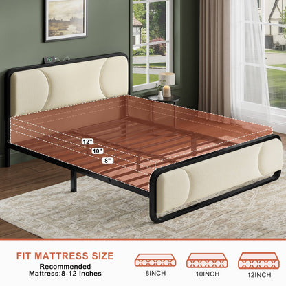 WOWLIVE Full/Queen/King Platform Bed with 2 Storage Drawers, Modern Bed Frame with Charging Station, No Spring Boxing Needed