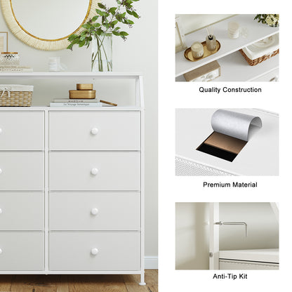 WOWLIVE 8 Drawer Dresser with 2-Tier Open Shelf, Double Chest of Drawer