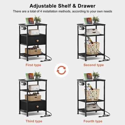 WOWLIVE 23.5in Nightstand with Drawer & Outlets, Modern Bedside Table