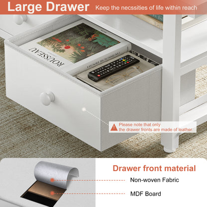 WOWLIVE Farmhouse Wood Coffee Table,  Small Cocktail Table with 2 Drawers