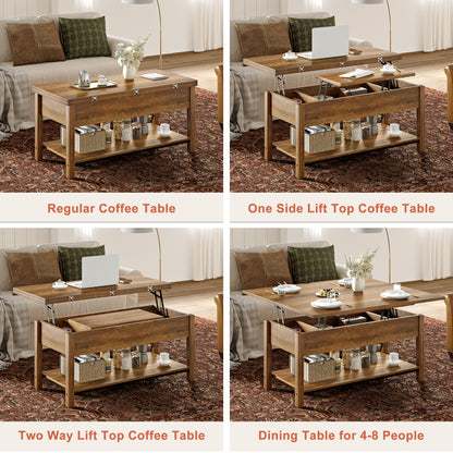 WOWLIVE Lift Top Coffee Table,  4-in-1 Multi-Function and Large Coffee Table with Storage