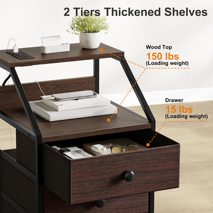 WOWLIVE Nightstands with 3 Drawers & Outlets, Bedside Tables with 2 USB Ports & 2-Tier Open Shelf
