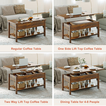 WOWLIVE Lift Top Coffee Table,  4-in-1 Multi-Function and Large Coffee Table with Storage