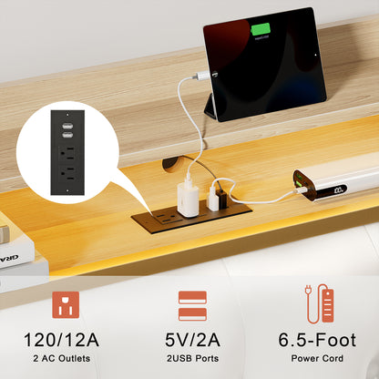 WOWLIVE Bed Frame with Storage Headboard,  Metal Platform Bed Frame,  Storage Bed with Charging Station and LED Light