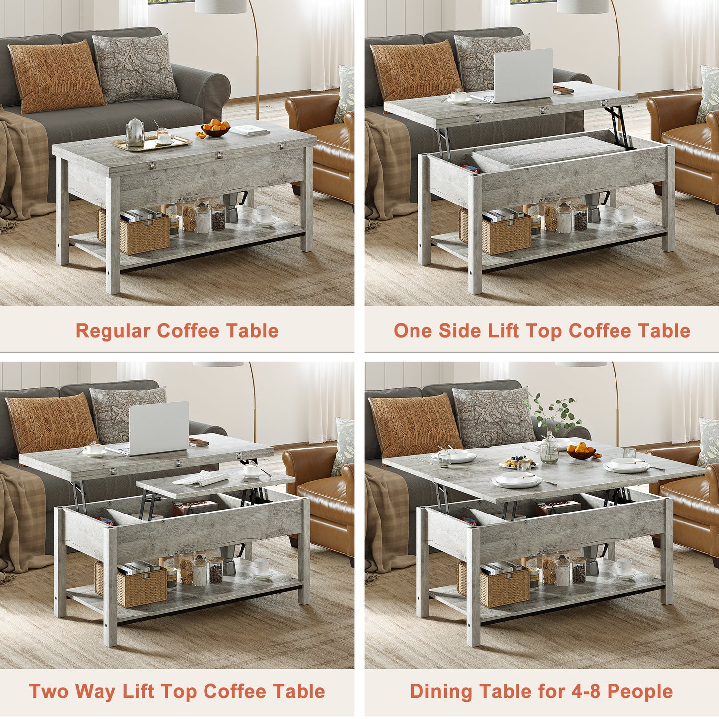 WOWLIVE Lift Top Coffee Table,  4-in-1 Multi-Function and Large Coffee Table with Storage